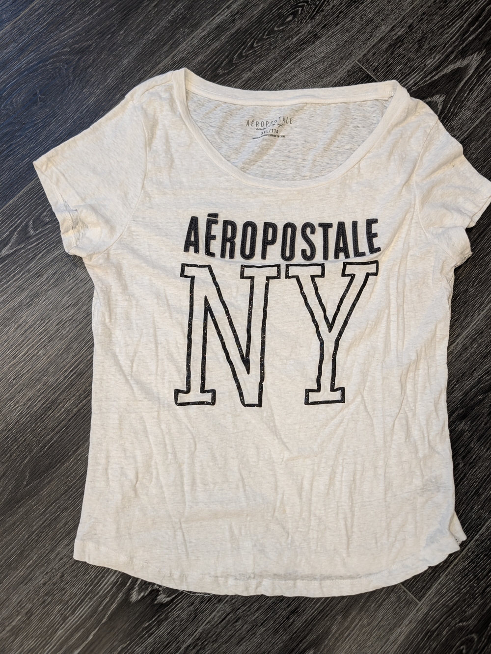 Aeropostale Women's White NY Graphic Scoop Neck Tee